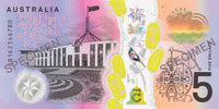 Verso du nouveau billet de 5 Dollar Australien