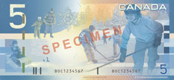 Verso du billet de 5 dollars canadiens