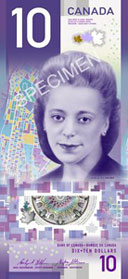Canadian 10 dollar vertical polymer note