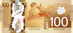 100 canadian dollar polymer note reverse