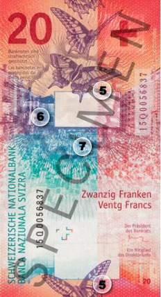 Verso du billet de 20 nouveaux Francs Suisses