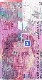 20 Swiss franc note specimen obverse