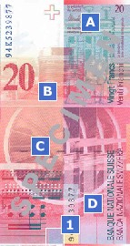 20 Swiss franc note specimen reverse