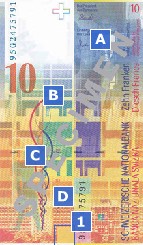10 Swiss franc note specimen reverse