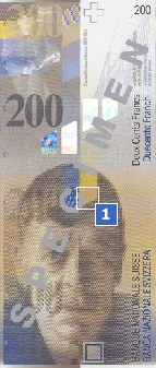 200 Щвейцарски франка спесимен лице