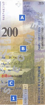 200 Щвейцарски франка спесимен гръб
