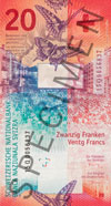 Verso du billet de 20 nouveaux Francs Suisses