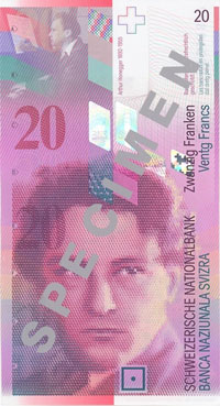 20 new Swiss franc note obverse