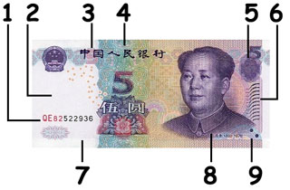Spécimen de 5 yuans chinois recto