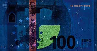 new 100 Euro note Standard UV light reverse