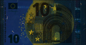 new 10 Euro note Standard UV light obverse