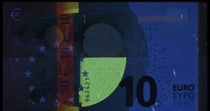 new 10 Euro note Standard UV light reverse