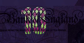 10 Pound Sterling polymer note UV light