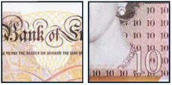 10 Pound Sterling note raised print