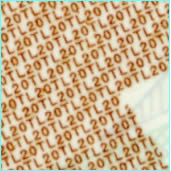 microprinting 20 turkish lira note close