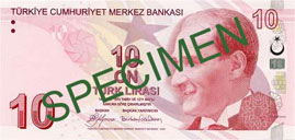 10 turkish lira note front