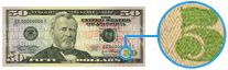 Encre à changement de couleur de 50 dollars des États-Unis