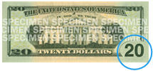 Portrait et vignette de vingt dollars des États-Unis