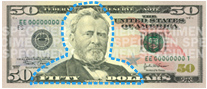 Portrait et vignette à cinquante dollars des États-Unis