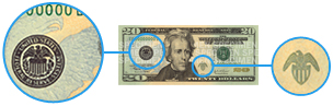 Symboles de liberté à vingt dollars des États-Unis